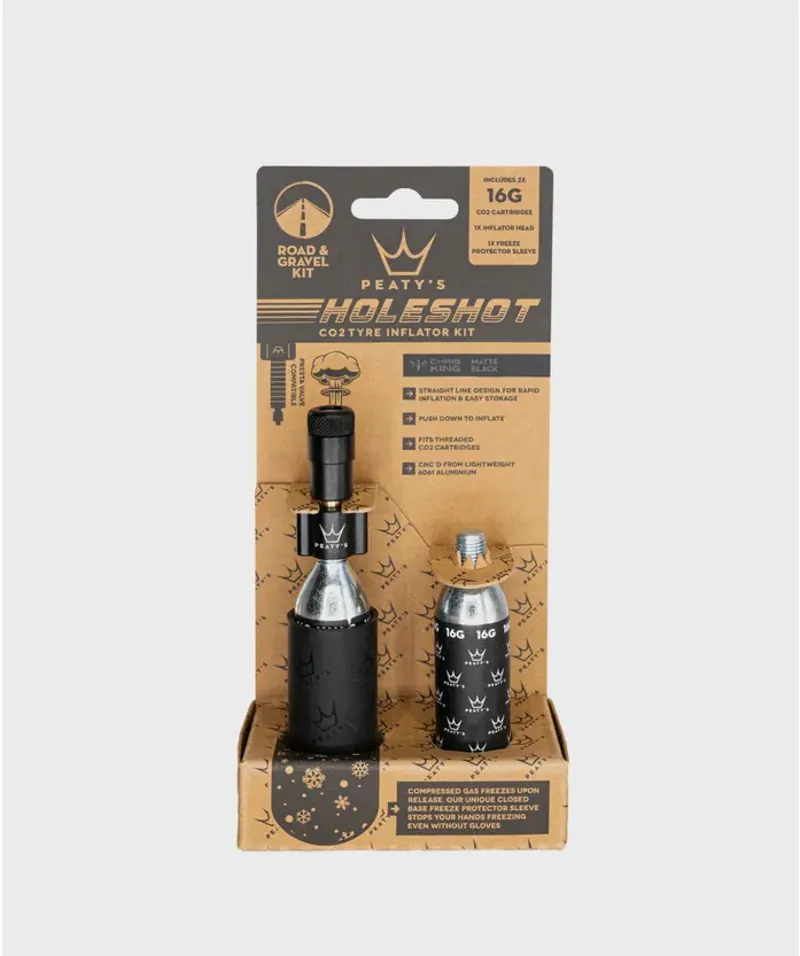 Peaty's Holeshot CO2 Tyre Inflator - Road and Gravel 16g Black