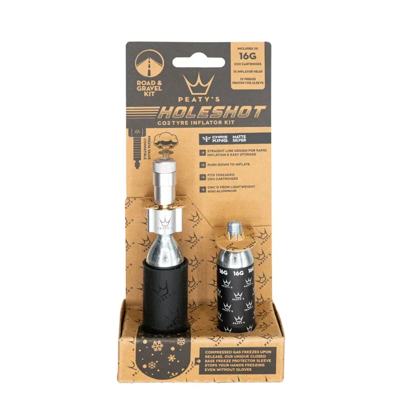 Peaty's Holeshot CO2 Tyre Inflator - Road and Gravel 16g Silver